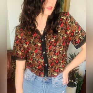 Vintage Floral Button-Up Women's Top